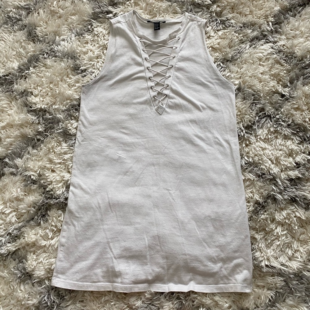 White Ribbed Crisscross Dress